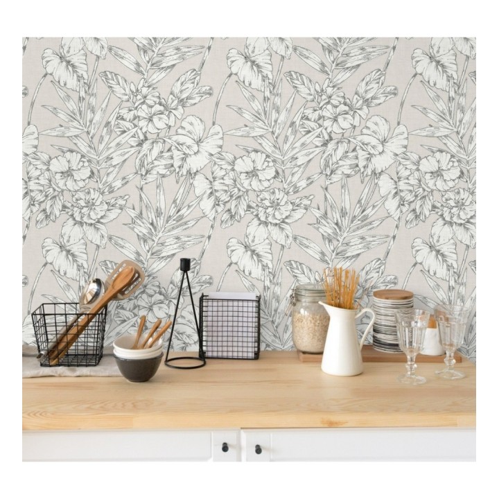 Papel pintado hojas perfiladas en gris oscuro - Dutch Garden 679718