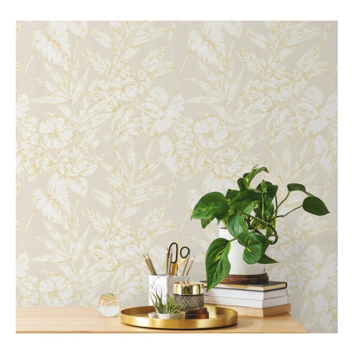 Papel pintado hojas perfiladas en amarillo - Dutch Garden 679719