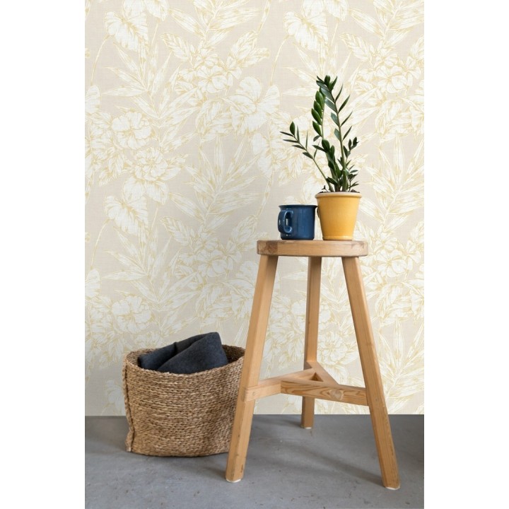 Papel pintado hojas perfiladas en amarillo - Dutch Garden 679719