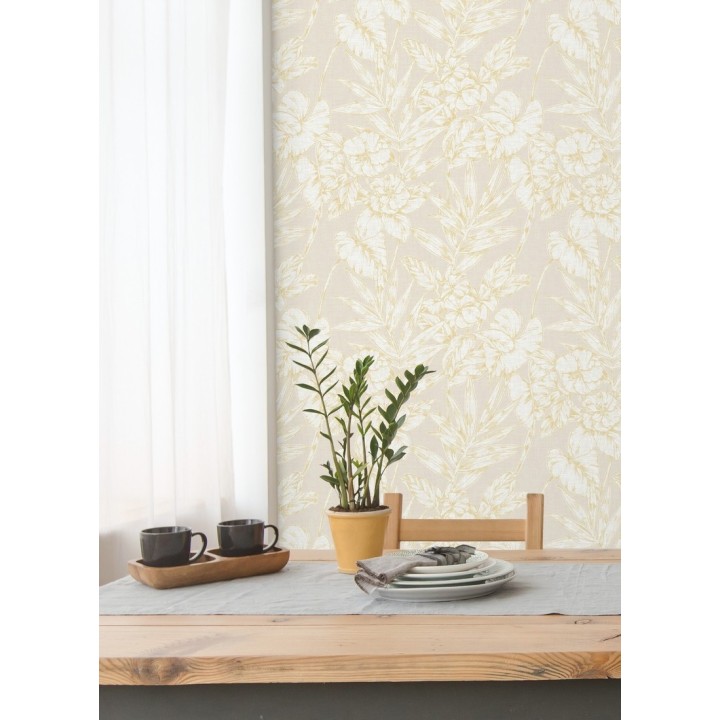 Papel pintado hojas perfiladas en amarillo - Dutch Garden 679719