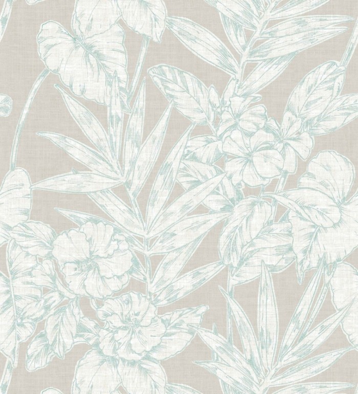 Papel pintado hojas perfiladas en verde agua - Dutch Garden 679720