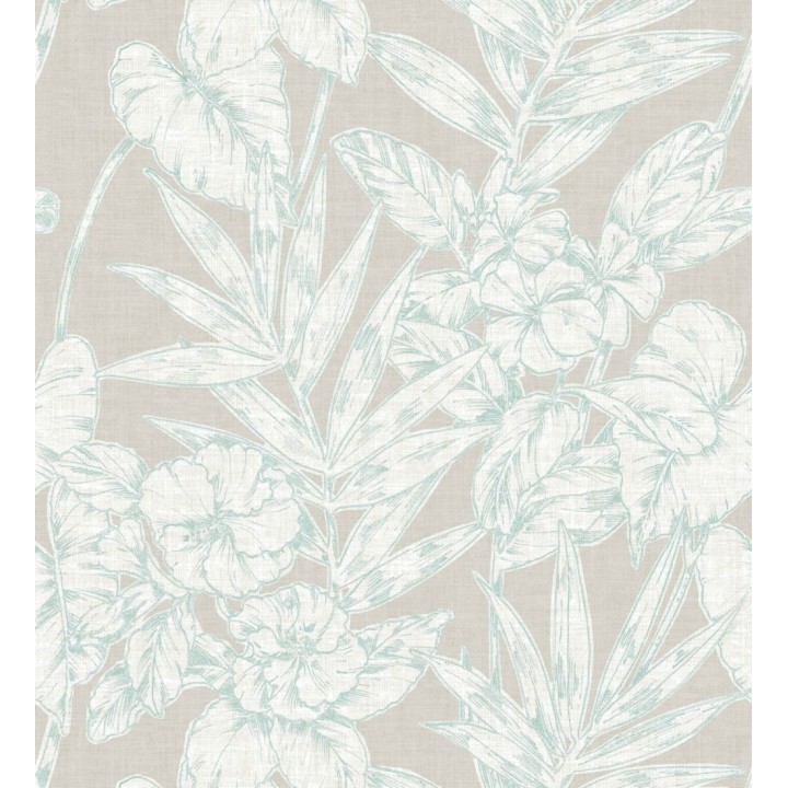 Papel pintado hojas perfiladas en verde agua - Dutch Garden 679720