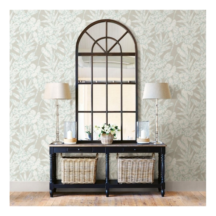 Papel pintado hojas perfiladas en verde agua - Dutch Garden 679720