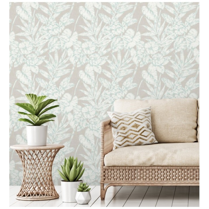 Papel pintado hojas perfiladas en verde agua - Dutch Garden 679720