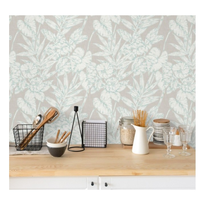 Papel pintado hojas perfiladas en verde agua - Dutch Garden 679720