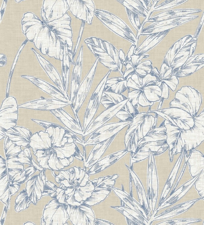 Papel pintado hojas perfiladas en azul - Dutch Garden 679721