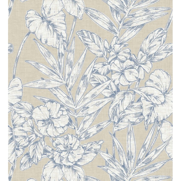 Papel pintado hojas perfiladas en azul - Dutch Garden 679721