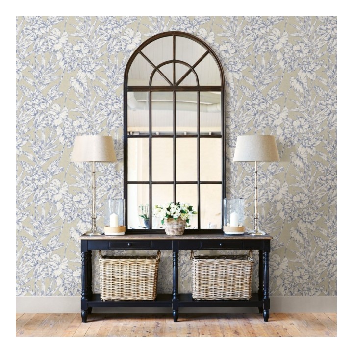 Papel pintado hojas perfiladas en azul - Dutch Garden 679721