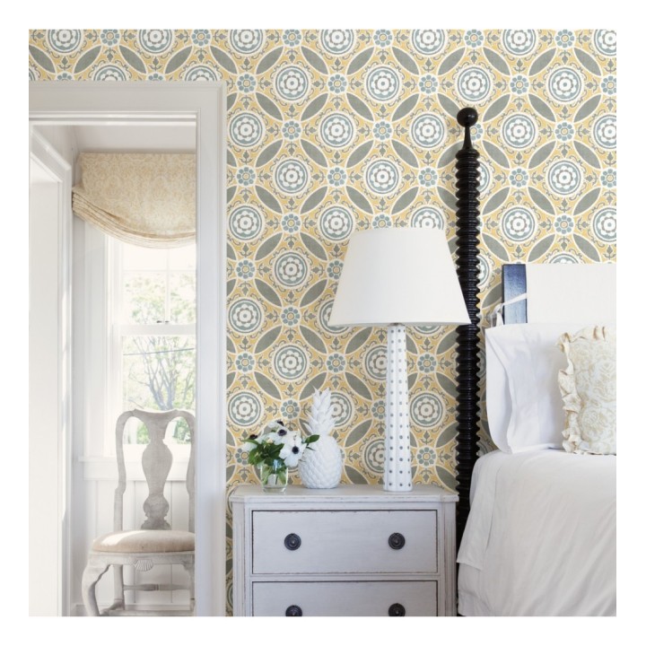 Papel pintado geométrico caleidoscopio tonos ocres - Scarlet 679727