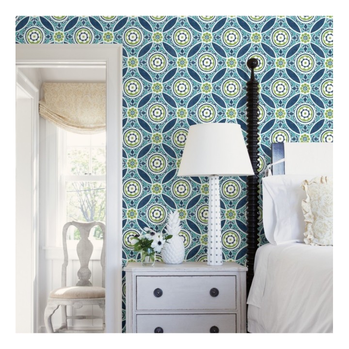 Papel pintado geométrico caleidoscopio azul y verde - Scarlet 679728