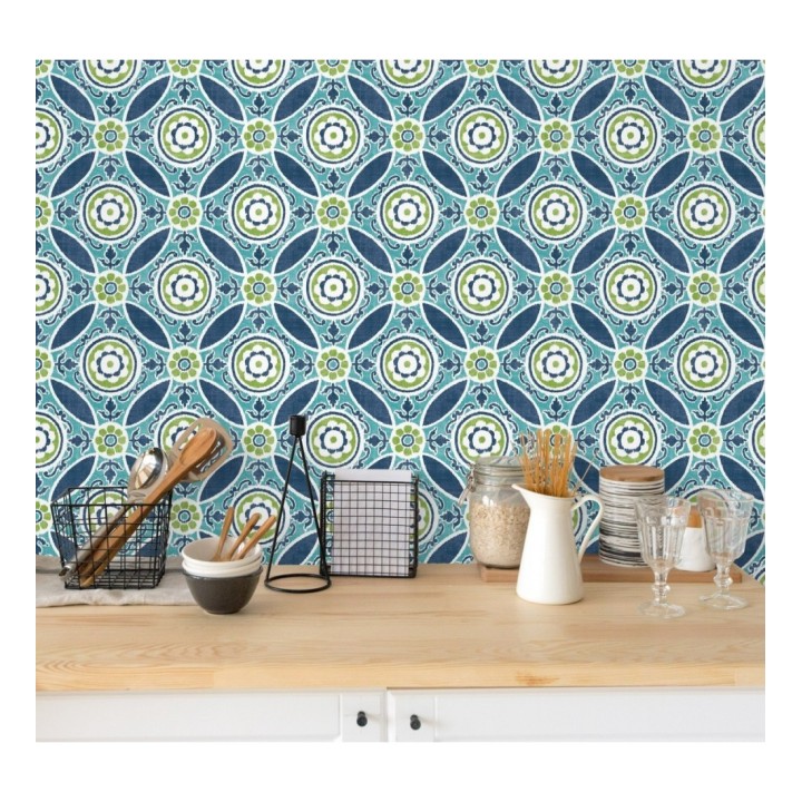 Papel pintado geométrico caleidoscopio azul y verde - Scarlet 679728