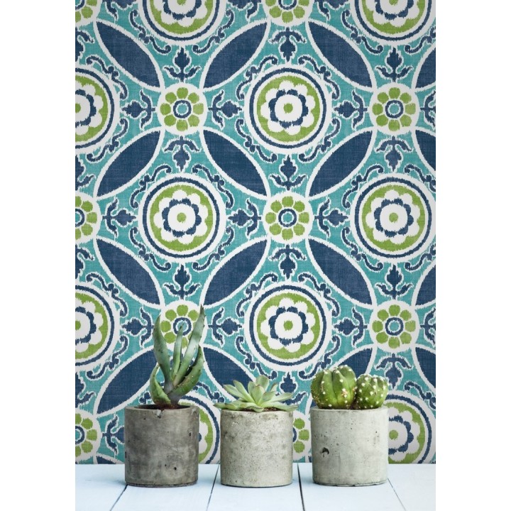 Papel pintado geométrico caleidoscopio azul y verde - Scarlet 679728