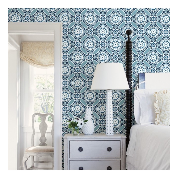 Papel pintado geométrico caleidoscopio azul - Scarlet 679729