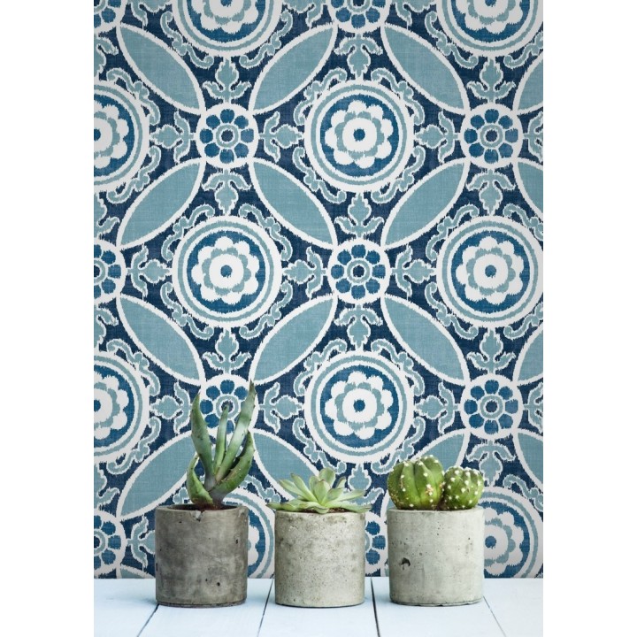 Papel pintado geométrico caleidoscopio azul - Scarlet 679729