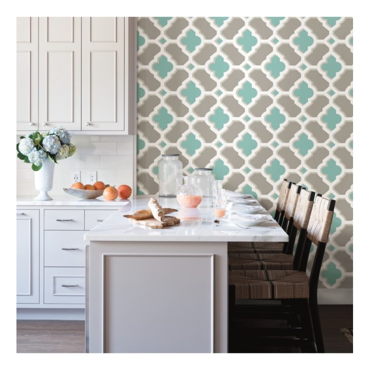 Papel pintado geométrico de vidrieras turquesa - Endor Majestic 679736