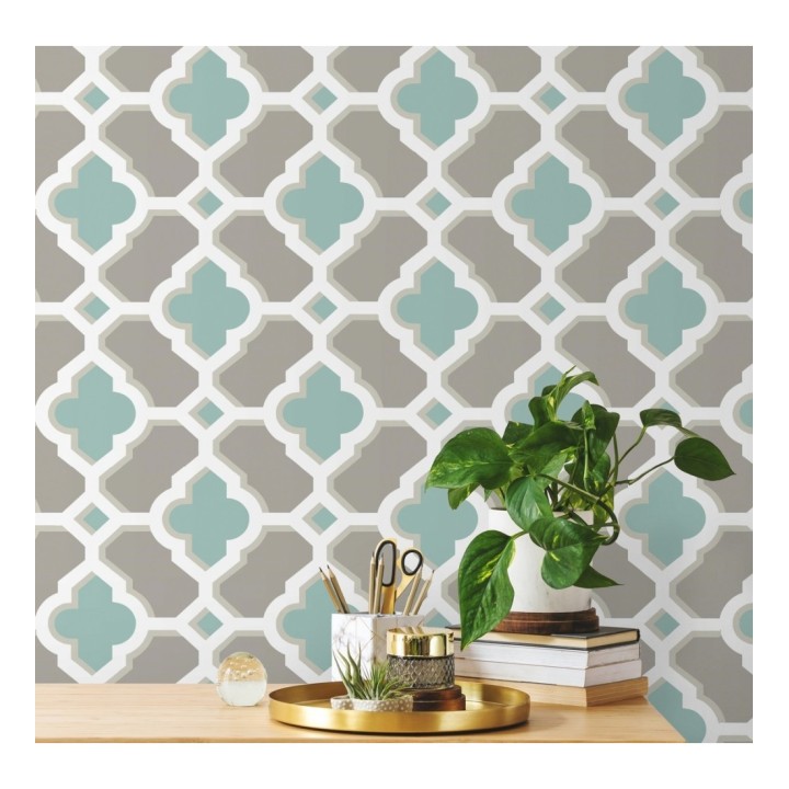 Papel pintado geométrico de vidrieras turquesa - Endor Majestic 679736