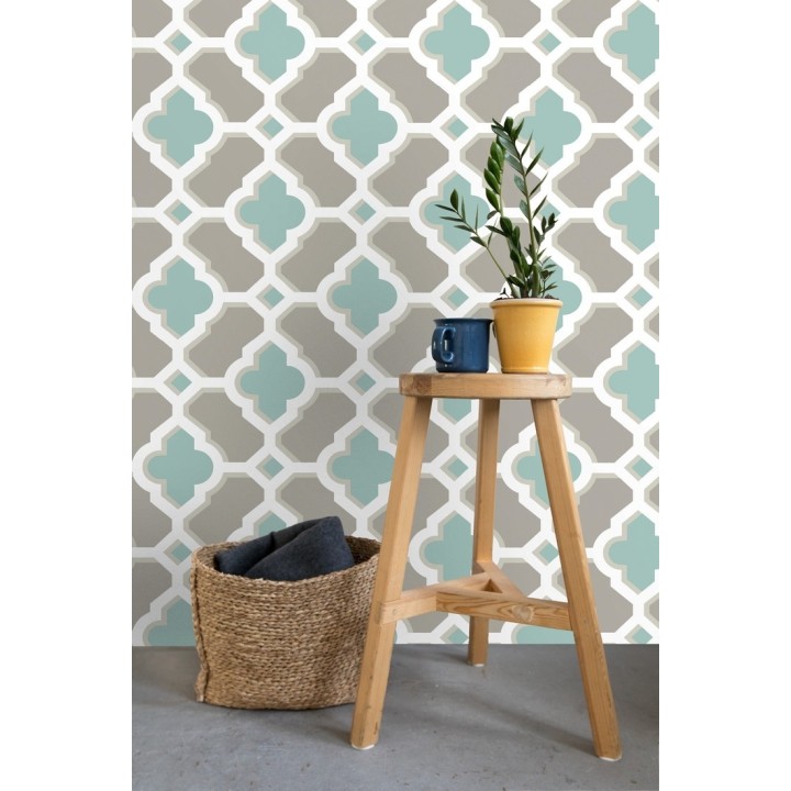 Papel pintado geométrico de vidrieras turquesa - Endor Majestic 679736