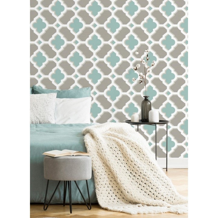 Papel pintado geométrico de vidrieras turquesa - Endor Majestic 679736