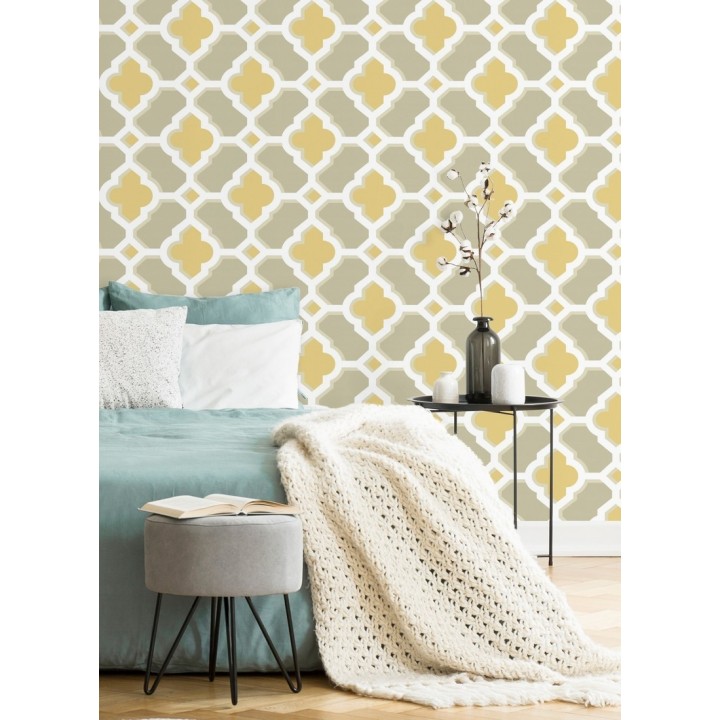 Papel pintado geométrico de vidrieras amarillo - Endor Majestic 679737