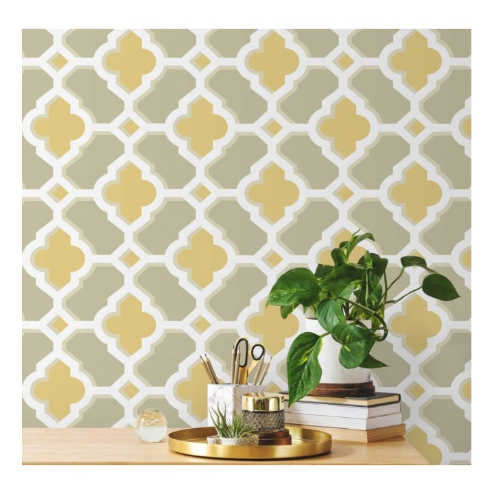 Papel pintado geométrico de vidrieras amarillo - Endor Majestic 679737