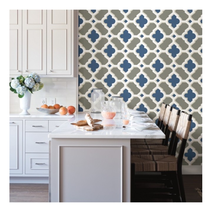 Papel pintado geométrico de vidrieras azules - Endor Majestic 679738