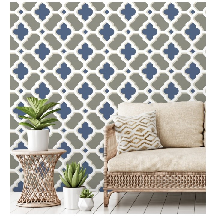 Papel pintado geométrico de vidrieras azules - Endor Majestic 679738