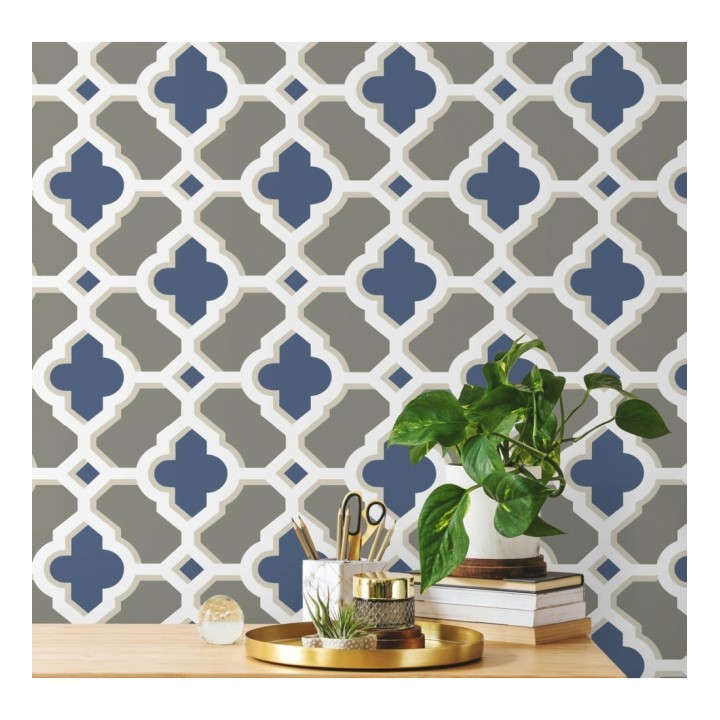 Papel pintado geométrico de vidrieras azules - Endor Majestic 679738