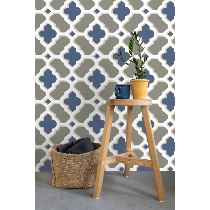 Papel pintado geométrico de vidrieras azules - Endor Majestic 679738