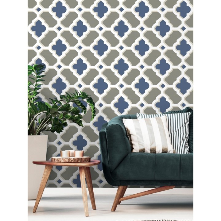 Papel pintado geométrico de vidrieras azules - Endor Majestic 679738