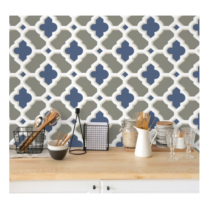 Papel pintado geométrico de vidrieras azules - Endor Majestic 679738