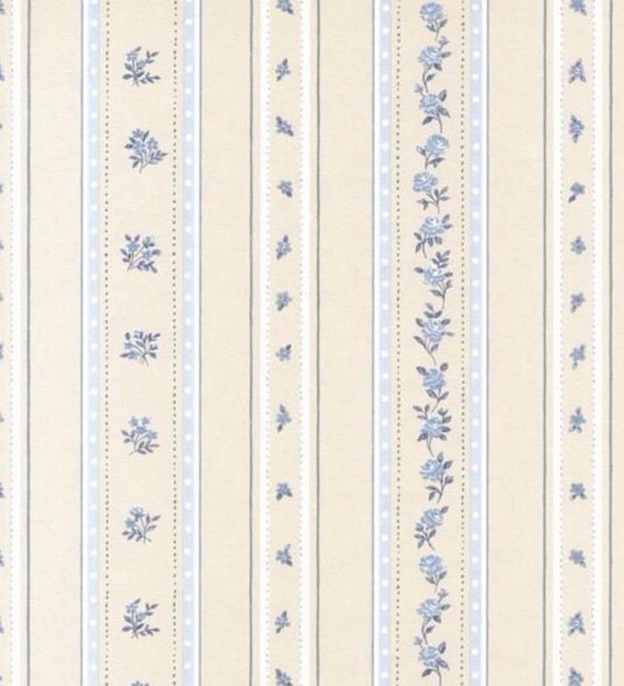 Papel pintado rayas con flores Liberty y enredadera de flores - Raya Camelia 118342