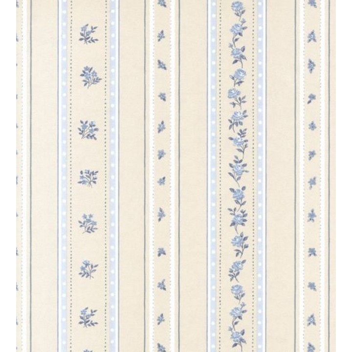 Papel pintado rayas con flores Liberty y enredadera de flores - Raya Camelia 118342