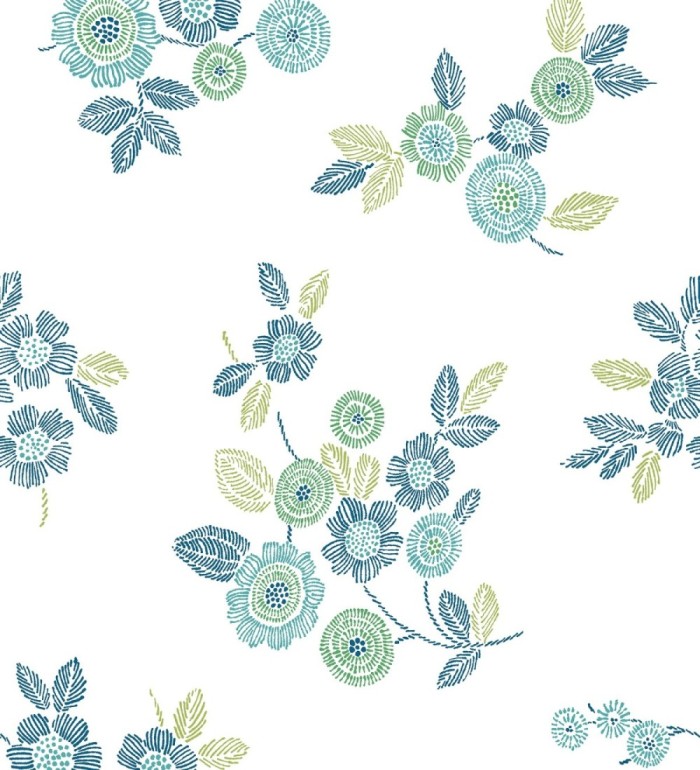 Papel pintado flores turquesa de estilo puntillista - Richmond Park 679740