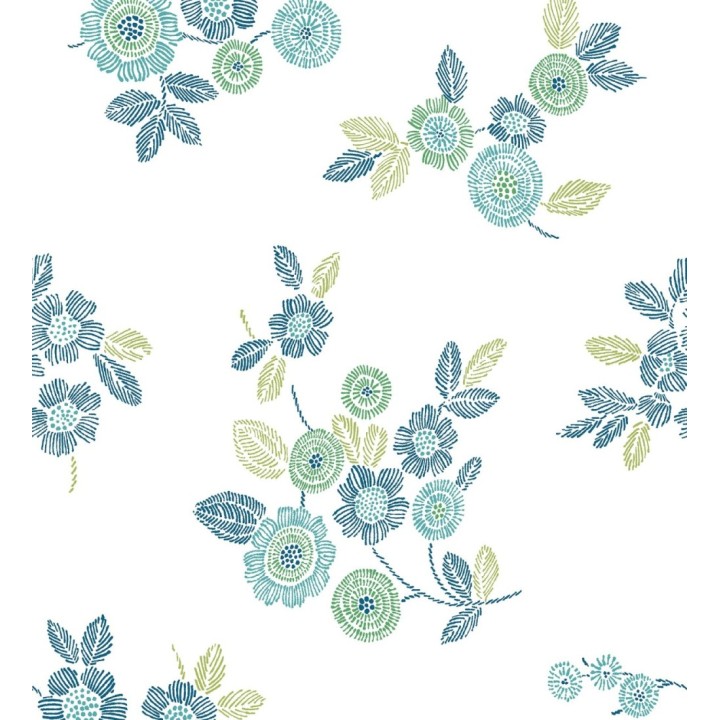 Papel pintado flores turquesa de estilo puntillista - Richmond Park 679740