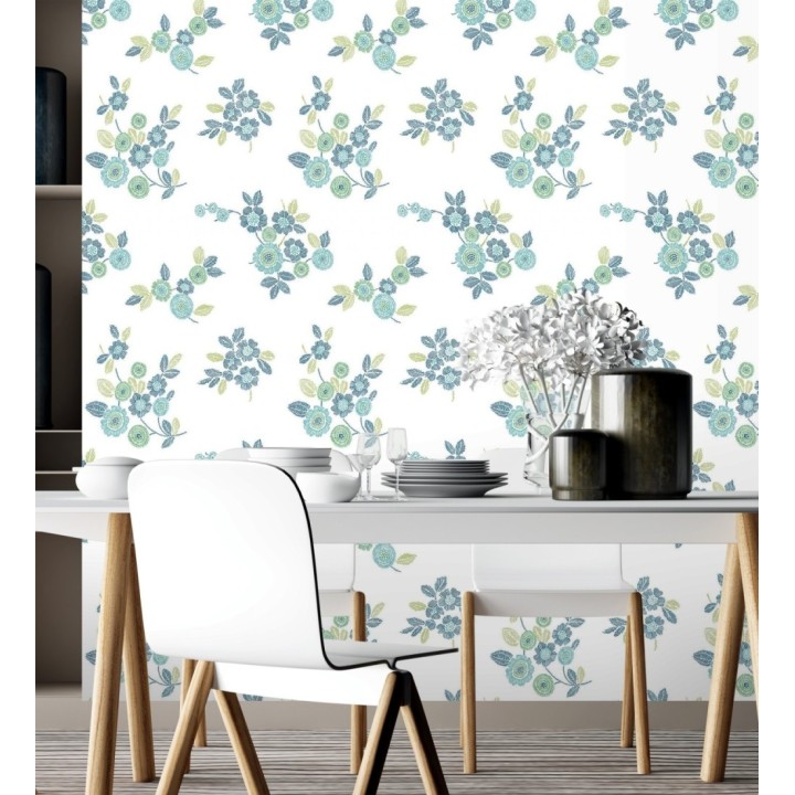 Papel pintado flores turquesa de estilo puntillista - Richmond Park 679740