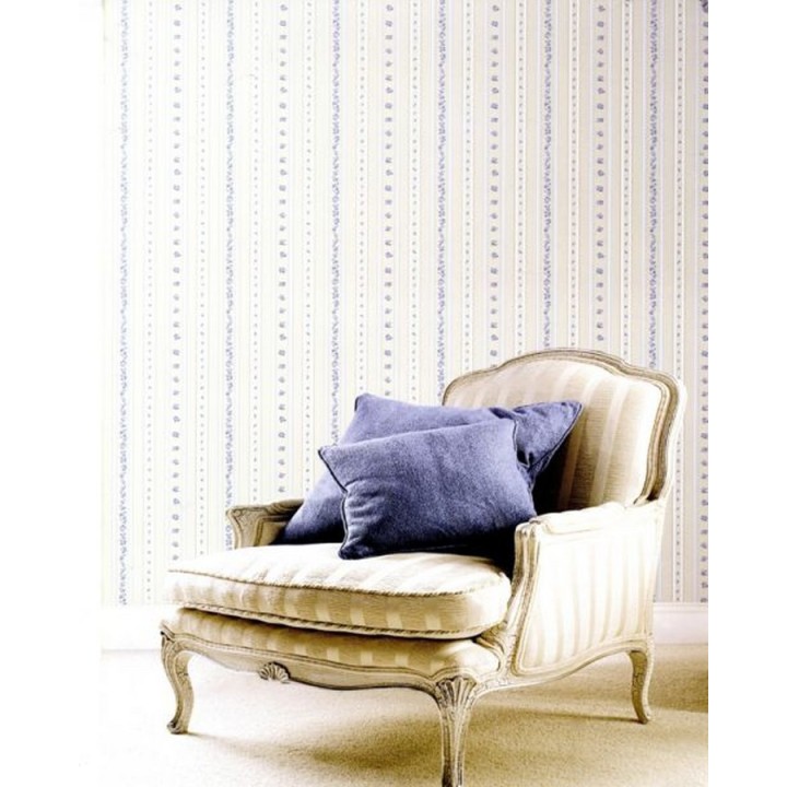 Papel pintado rayas con flores Liberty y enredadera de flores - Raya Camelia 118342