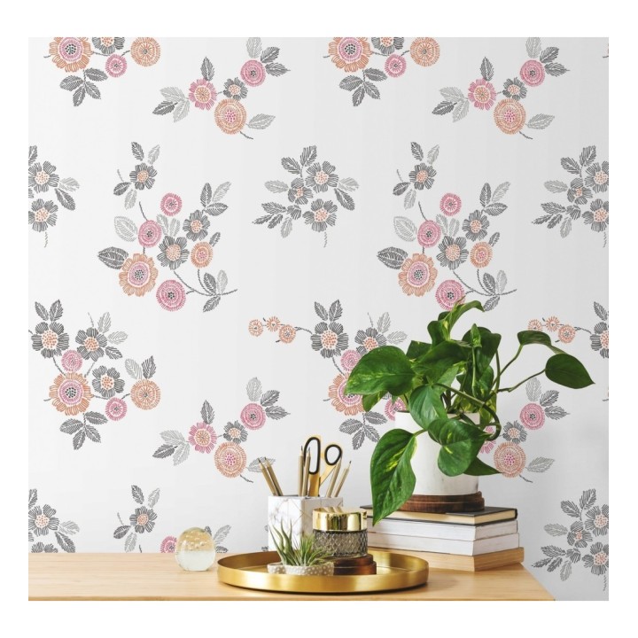 Papel pintado flores rosas de estilo puntillista - Richmond Park 679741