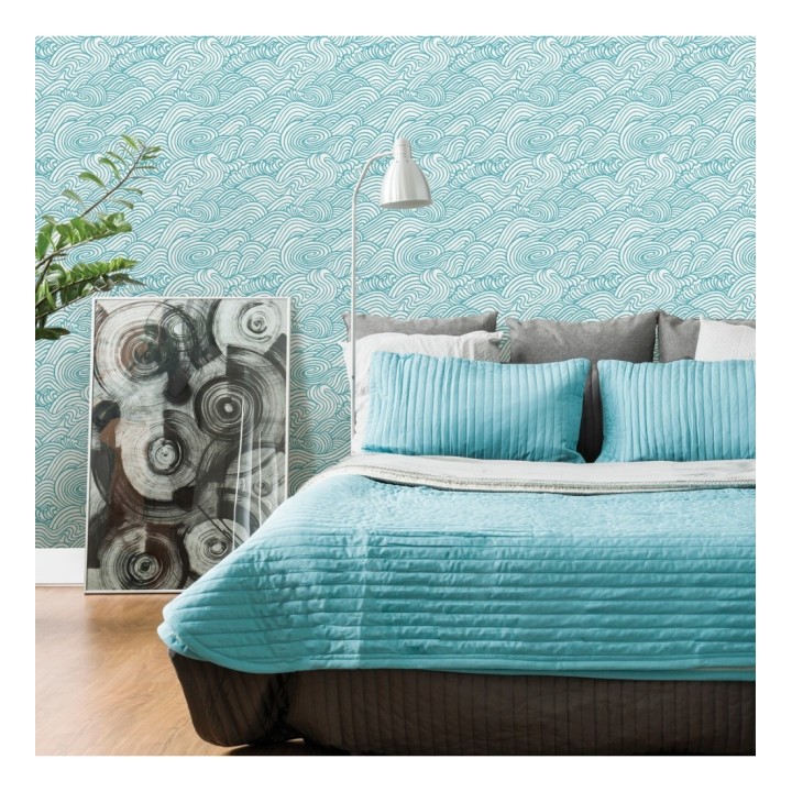 Papel pintado inspirado en las olas del mar en tonos celeste turquesa - Rolling Waves 679742