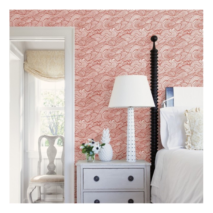 Papel pintado inspirado en las olas del mar en tonos rojos - Rolling Waves 679743