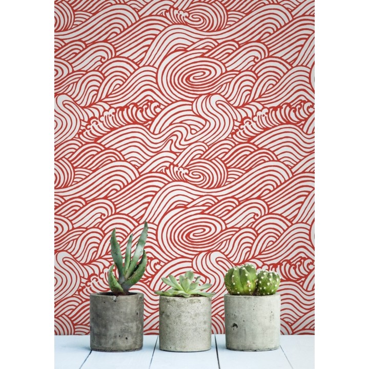 Papel pintado inspirado en las olas del mar en tonos rojos - Rolling Waves 679743