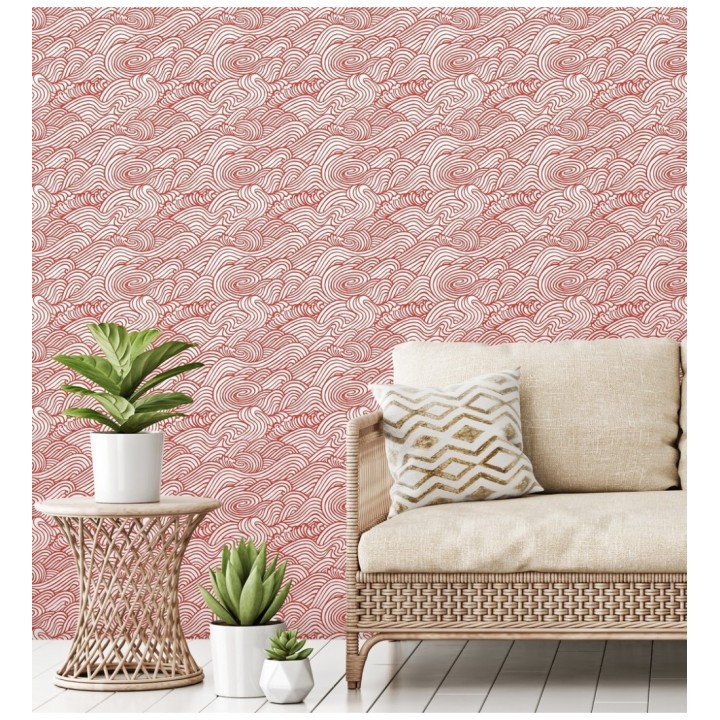 Papel pintado inspirado en las olas del mar en tonos rojos - Rolling Waves 679743