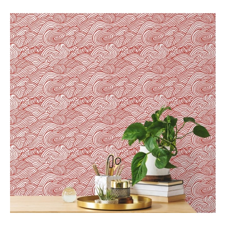 Papel pintado inspirado en las olas del mar en tonos rojos - Rolling Waves 679743
