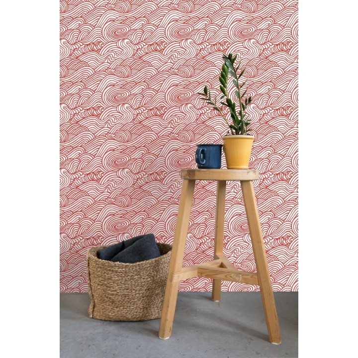 Papel pintado inspirado en las olas del mar en tonos rojos - Rolling Waves 679743