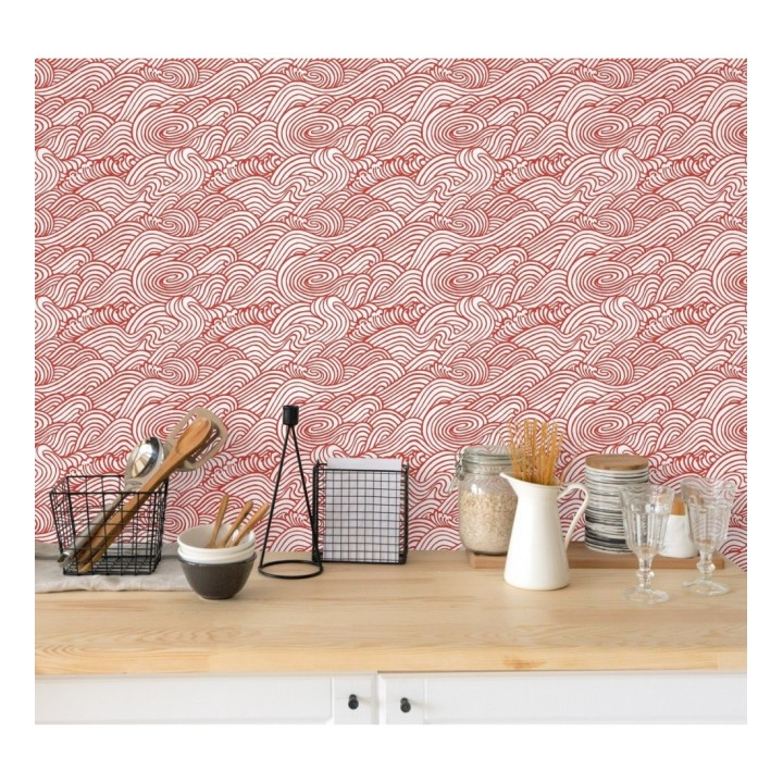 Papel pintado inspirado en las olas del mar en tonos rojos - Rolling Waves 679743