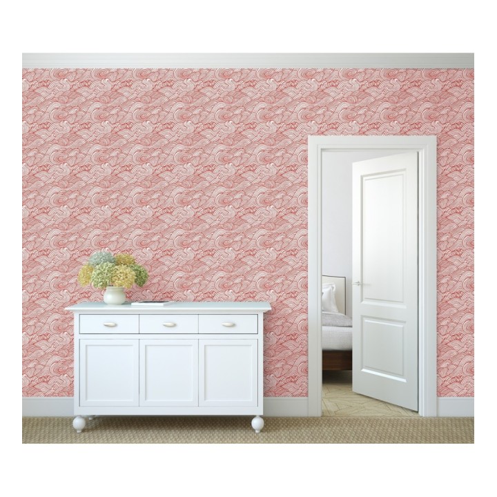 Papel pintado inspirado en las olas del mar en tonos rojos - Rolling Waves 679743