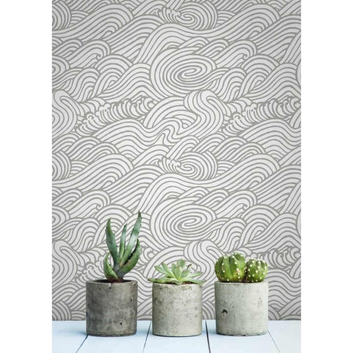 Papel pintado inspirado en las olas del mar en tonos grises - Rolling Waves 679744