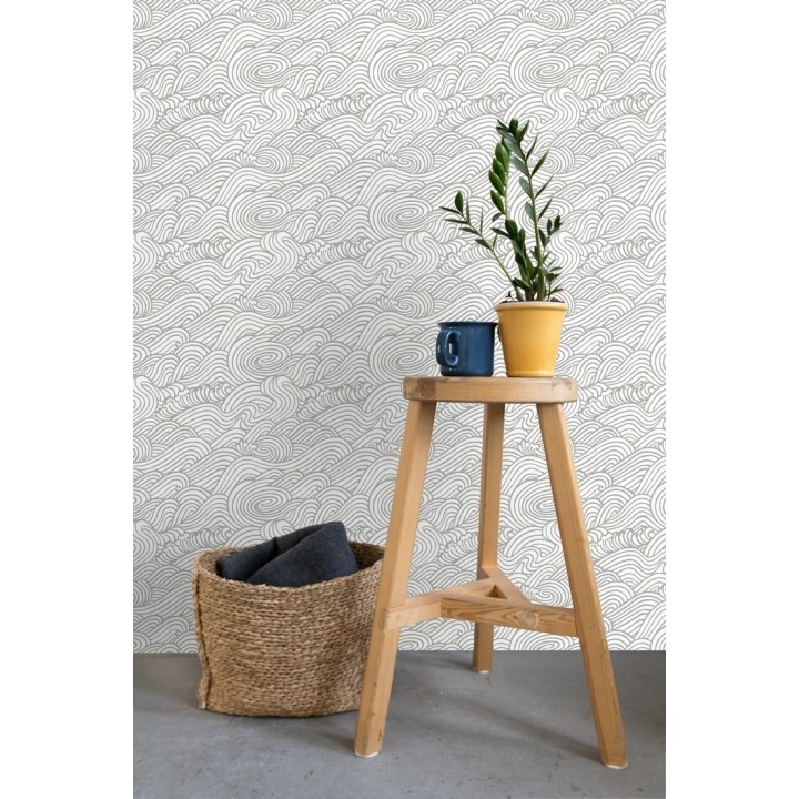 Papel pintado inspirado en las olas del mar en tonos grises - Rolling Waves 679744