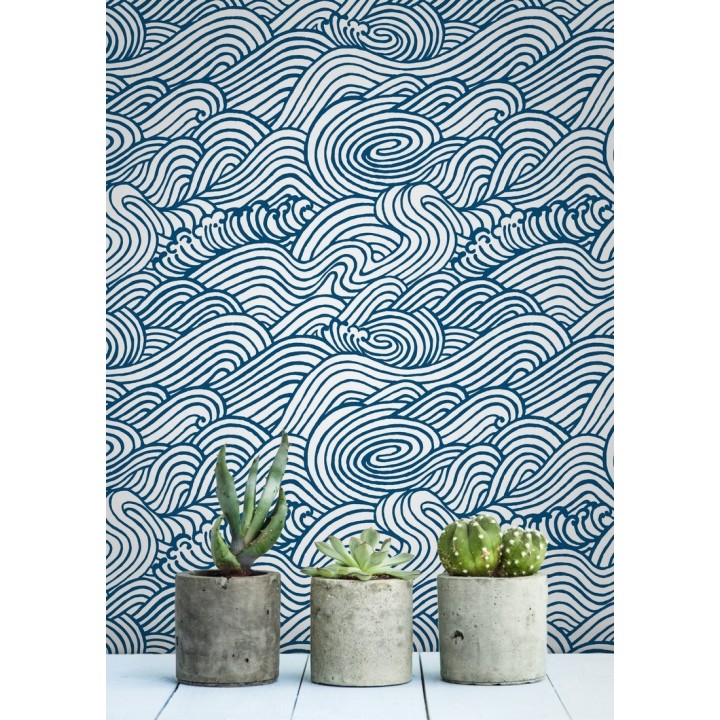 Papel pintado inspirado en las olas del mar en tonos azules - Rolling Waves 679745
