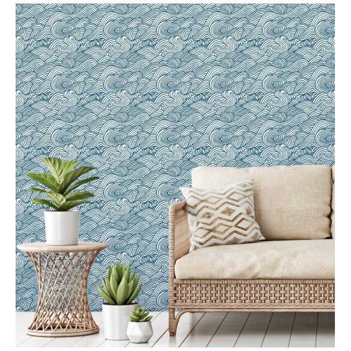 Papel pintado inspirado en las olas del mar en tonos azules - Rolling Waves 679745