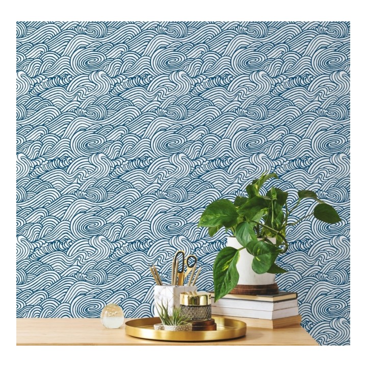 Papel pintado inspirado en las olas del mar en tonos azules - Rolling Waves 679745